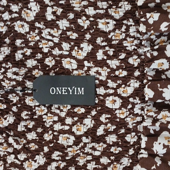 NWT ONEYIM Brown Floral Mini Dress Size: Medium - Picture 4 of 12
